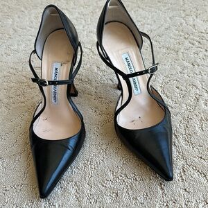 Manolo Blahnik  black strappy pumps